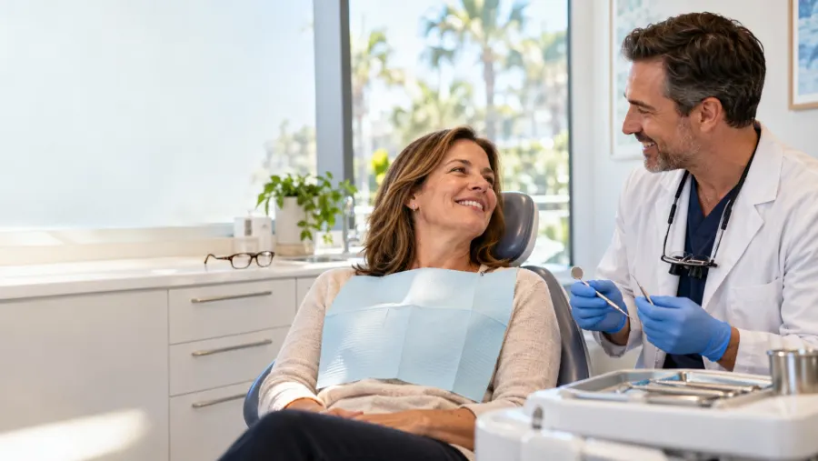 A patient smiling with her dentist during a visit