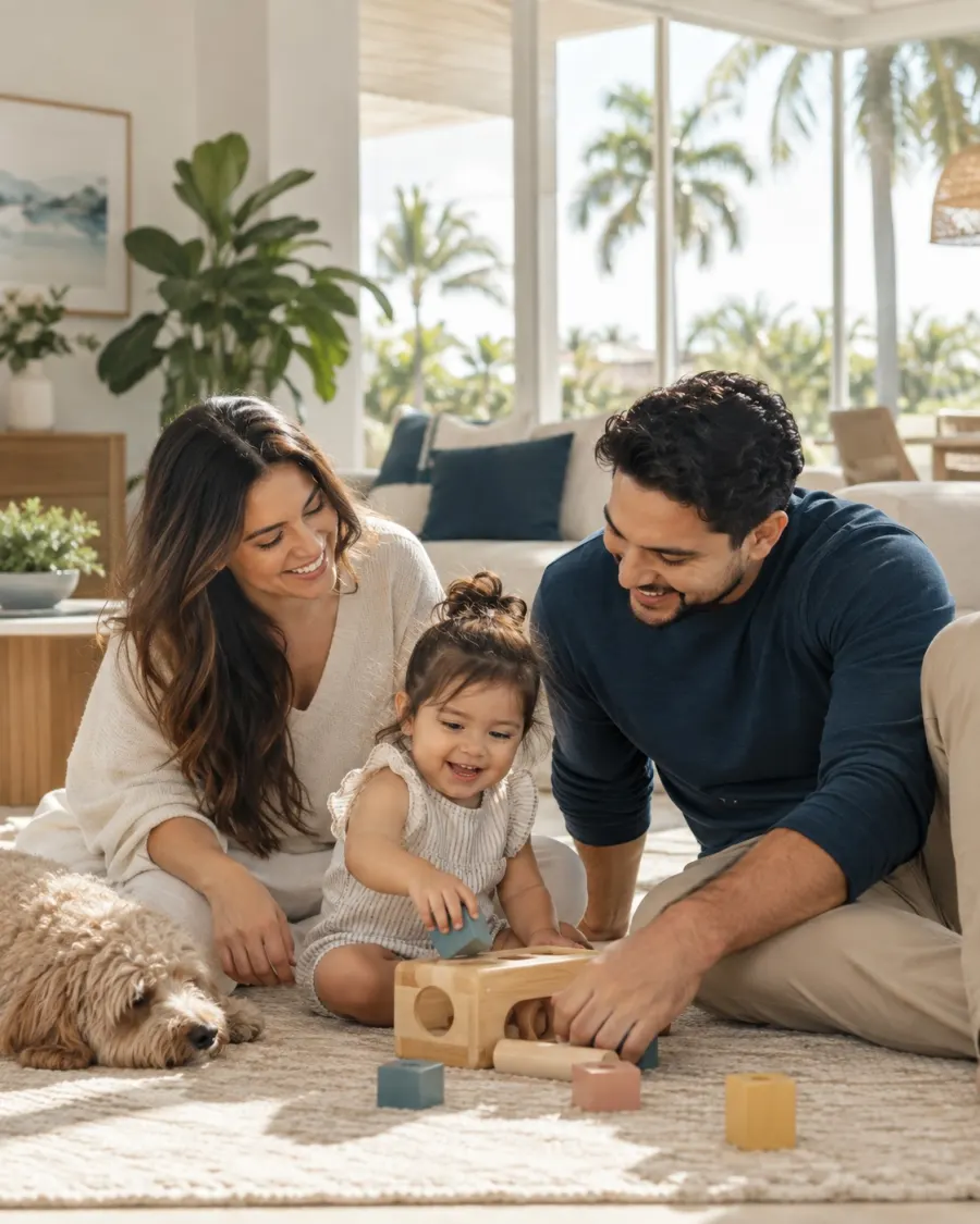 Parents playing on the floor with their toddler